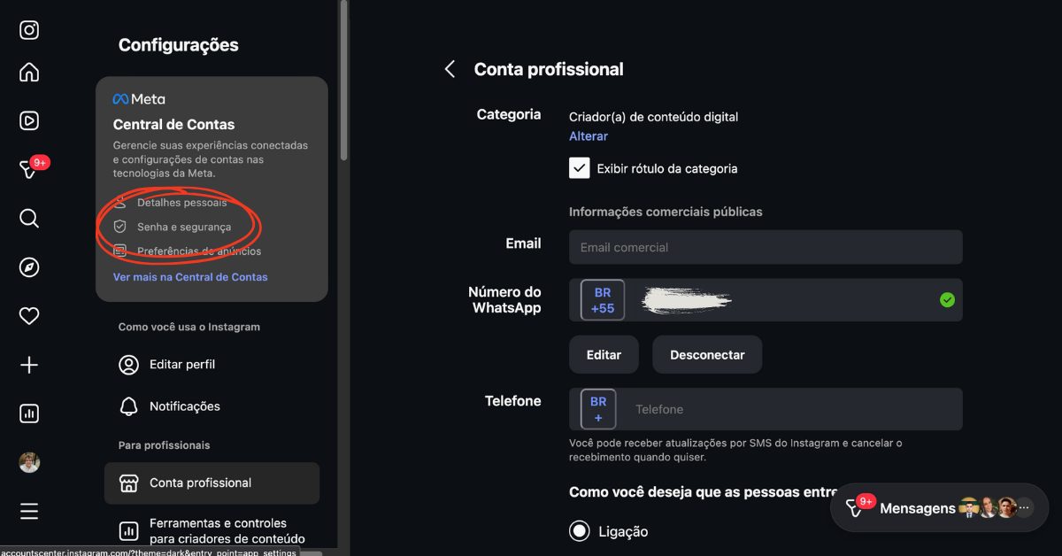 mudar senha instagram